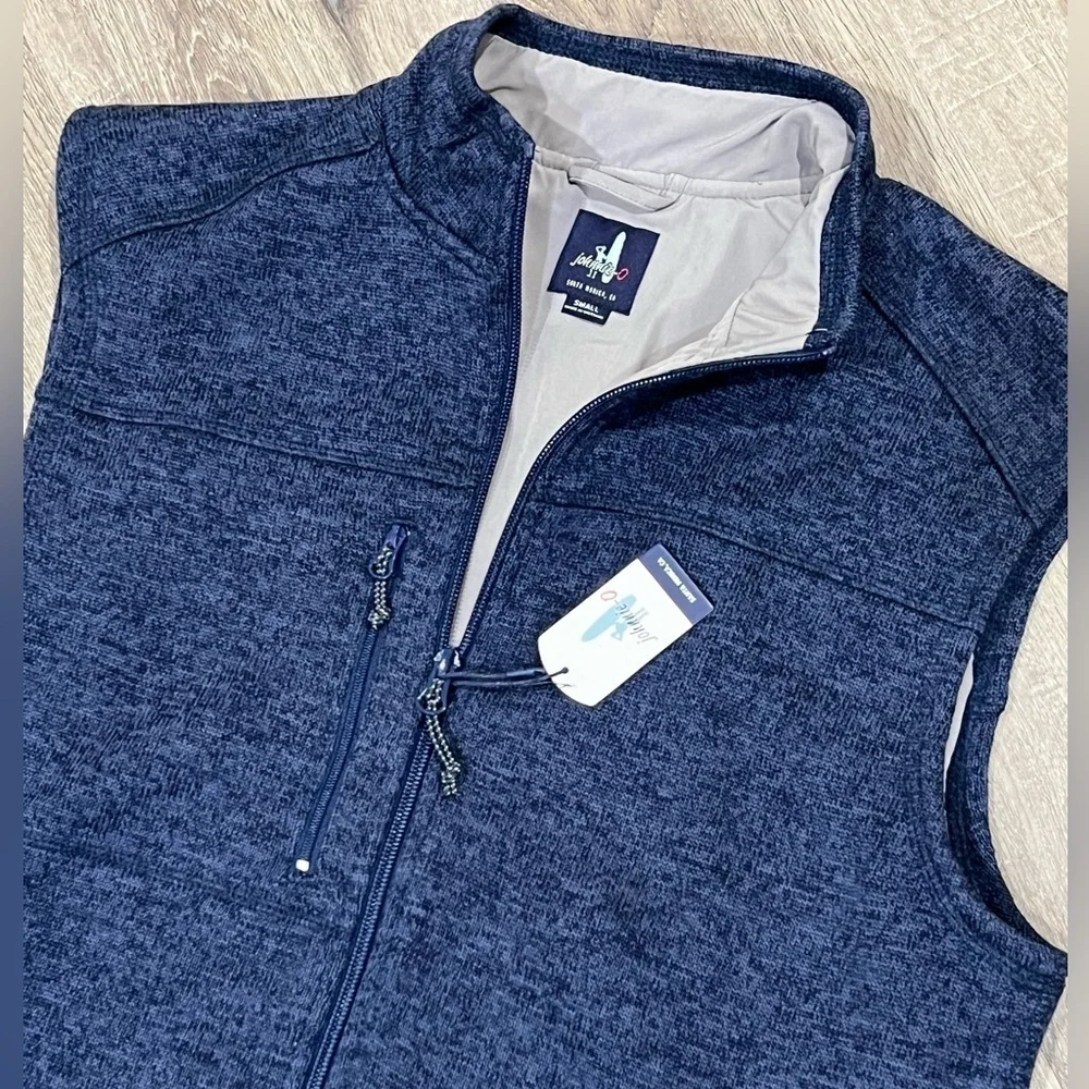 NWT johnnie-O Men’s Small Wes Full Zip Fleece Vest Navy ‘Wake’ Model